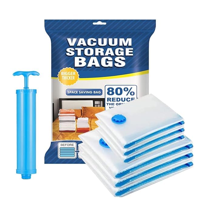 Anasis Space Saver Set of 5 Reusable Vacuum Storage Ziplock Compression Sealer Bags for Travel clothes and home Blankets with hand Pump 2 Small 50x70cm2 Medium 60x80cm1 Large80x 100cm - Image 1