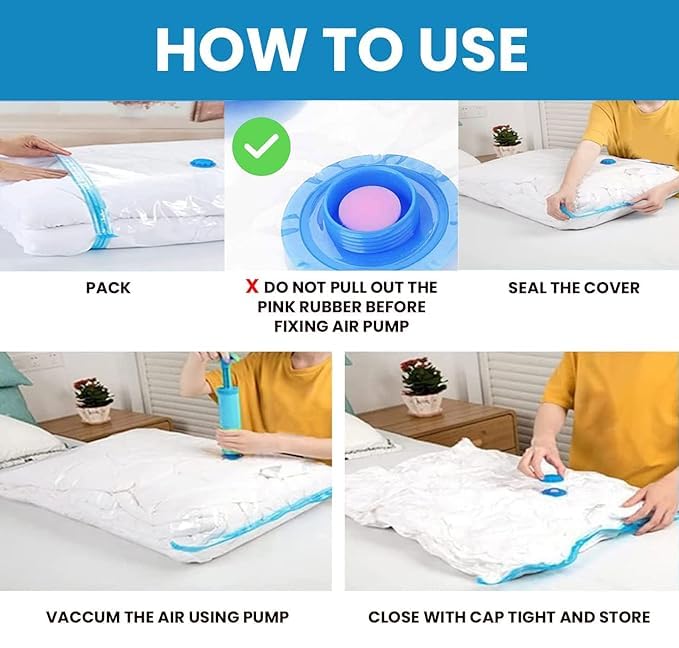 Anasis Space Saver Set of 5 Reusable Vacuum Storage Ziplock Compression Sealer Bags for Travel clothes and home Blankets with hand Pump 2 Small 50x70cm2 Medium 60x80cm1 Large80x 100cm - Image 3