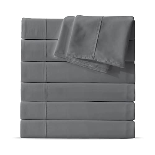Maple&Stone Twin Flat Sheet 6 Pack,Premium Soft & Breathable,Brushed Microfiber Fabric,Anti-Shrinkage & Non-Fading,Bulk Flat Sheets Only Twin Size (Grey) - Image 1