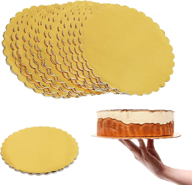 AUTOWRAP 8 INCH 10 Piece Christmas Gold Cake Boards Disposable Cardboard Cake Rounds Coated Cake Plate Circle Cake Base for Dessert Table Cake Decorating Supplies - Image 3