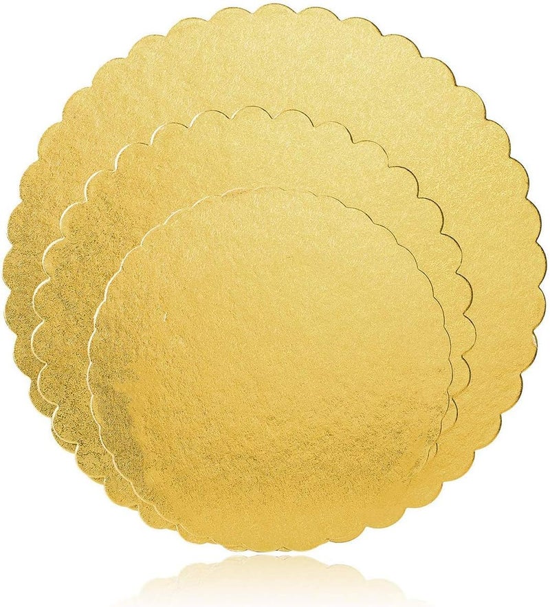 AUTOWRAP 8 INCH 10 Piece Christmas Gold Cake Boards Disposable Cardboard Cake Rounds Coated Cake Plate Circle Cake Base for Dessert Table Cake Decorating Supplies - Image 5