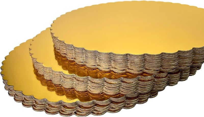 AUTOWRAP 8 INCH 10 Piece Christmas Gold Cake Boards Disposable Cardboard Cake Rounds Coated Cake Plate Circle Cake Base for Dessert Table Cake Decorating Supplies - Image 1