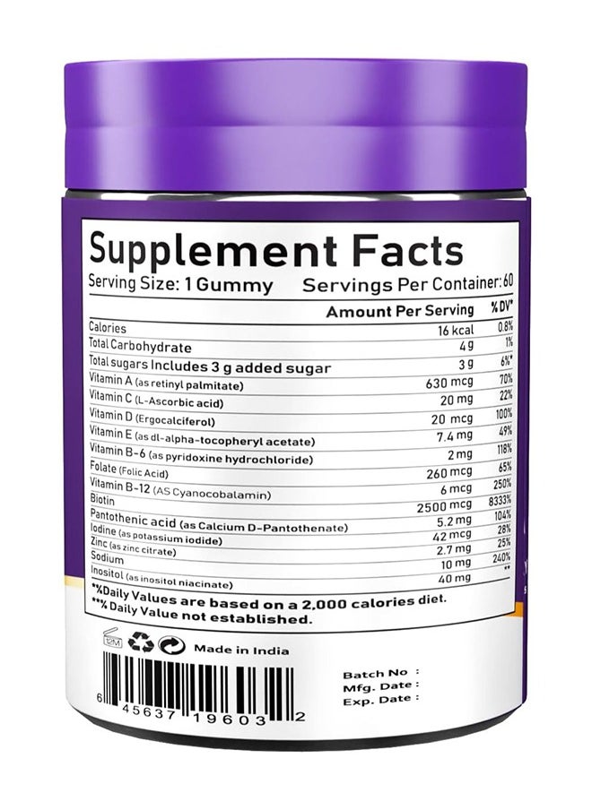NBL Natural - Hair Vitamins 60 Gummies Supplement With Vitamin C, Biotin & Folic Acid For Men Women's - Image 1