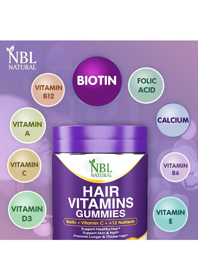 NBL Natural - Hair Vitamins 60 Gummies Supplement With Vitamin C, Biotin & Folic Acid For Men Women's - Image 1
