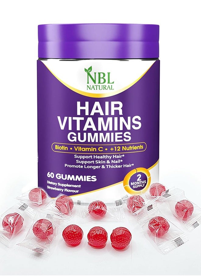 NBL Natural - Hair Vitamins 60 Gummies Supplement With Vitamin C, Biotin & Folic Acid For Men Women's - Image 1
