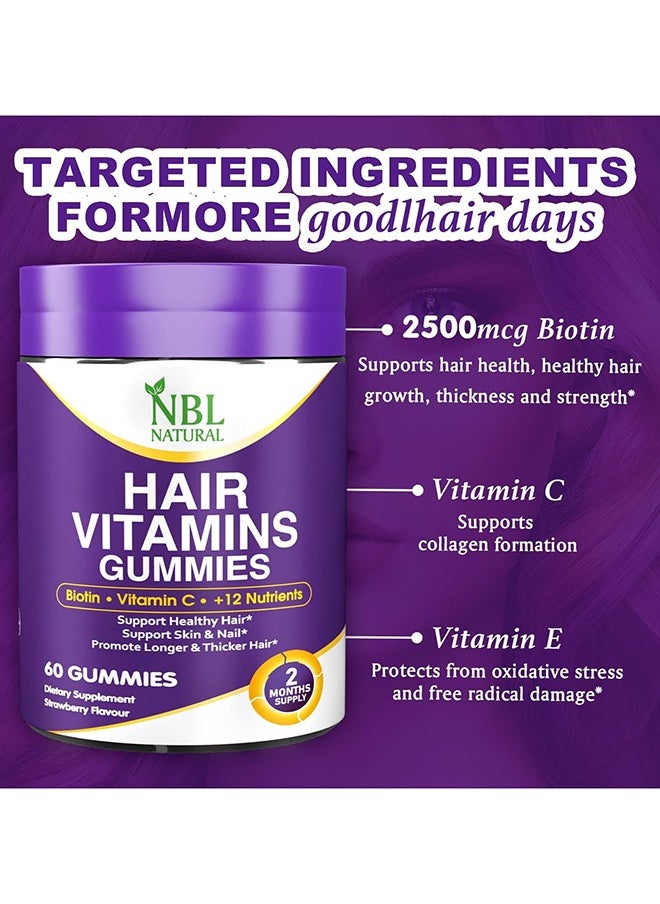 NBL Natural - Hair Vitamins 60 Gummies Supplement With Vitamin C, Biotin & Folic Acid For Men Women's - Image 1