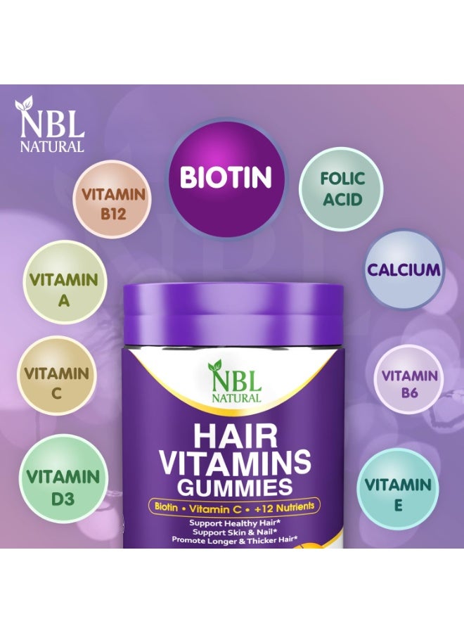 Nbl Natural Hair Vitamins Supplement With Vitamin C Biotin & Folic Acid For Men & Women'S Gummies 60'S