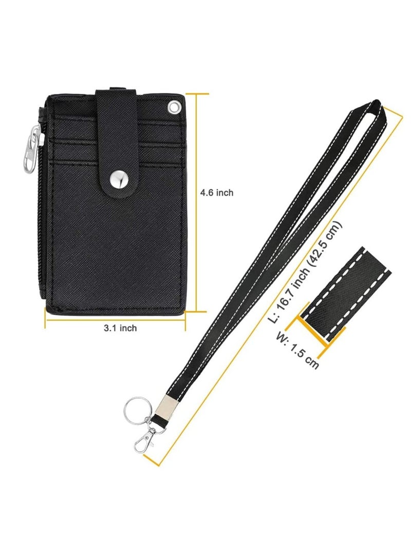 Zikra حامل شارة بسحاب حامل شارة تعريف لطيف محفظة جلدية لحامل بطاقة الائتمان محفظة بسحاب مع حبل، 2 جانبين 5 فتحات بطاقات وسلسلة مفاتيح - Image 5