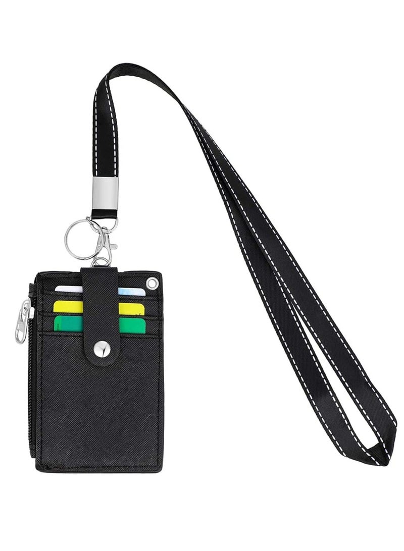 Zikra حامل شارة بسحاب حامل شارة تعريف لطيف محفظة جلدية لحامل بطاقة الائتمان محفظة بسحاب مع حبل، 2 جانبين 5 فتحات بطاقات وسلسلة مفاتيح - Image 4