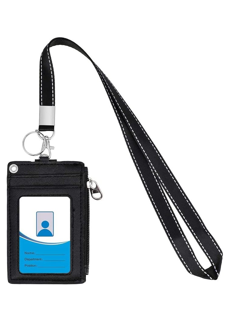 Zikra حامل شارة بسحاب حامل شارة تعريف لطيف محفظة جلدية لحامل بطاقة الائتمان محفظة بسحاب مع حبل، 2 جانبين 5 فتحات بطاقات وسلسلة مفاتيح - Image 2