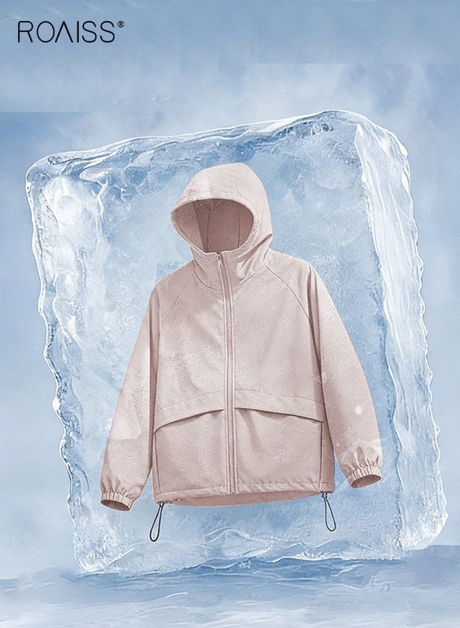 roaiss Women's Upf 50+ UV Sun Protection Clothing Zip up Hoodie Long Sleeve Sun Shirt Fishing Hiking Outdoor Jacket Comfortable, Breathable with Pockets Loose Fit with Elastic Drawstring Pink - Image 4