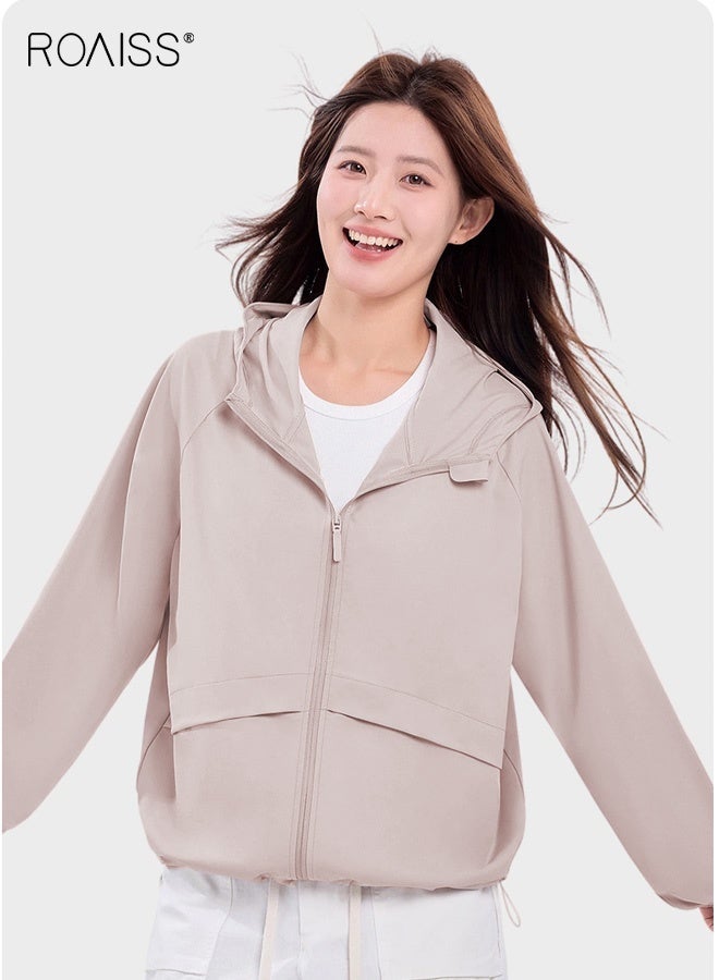 roaiss Women's Upf 50+ UV Sun Protection Clothing Zip up Hoodie Long Sleeve Sun Shirt Fishing Hiking Outdoor Jacket Comfortable, Breathable with Pockets Loose Fit with Elastic Drawstring Pink - Image 3