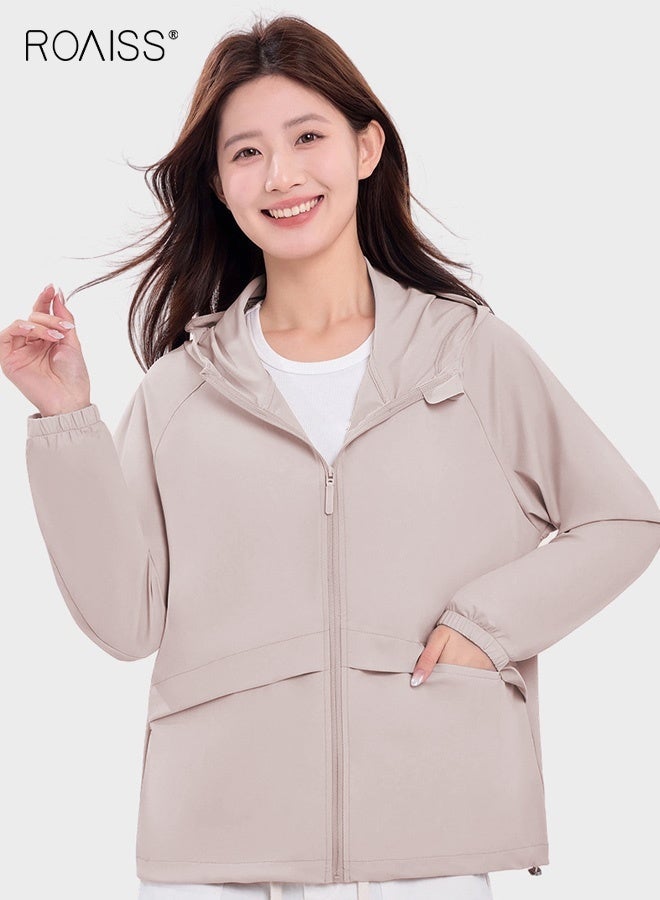 roaiss Women's Upf 50+ UV Sun Protection Clothing Zip up Hoodie Long Sleeve Sun Shirt Fishing Hiking Outdoor Jacket Comfortable, Breathable with Pockets Loose Fit with Elastic Drawstring Pink - Image 5