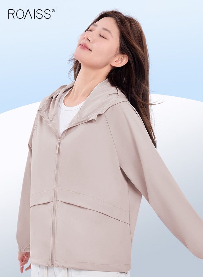 roaiss Women's Upf 50+ UV Sun Protection Clothing Zip up Hoodie Long Sleeve Sun Shirt Fishing Hiking Outdoor Jacket Comfortable, Breathable with Pockets Loose Fit with Elastic Drawstring Pink - Image 2