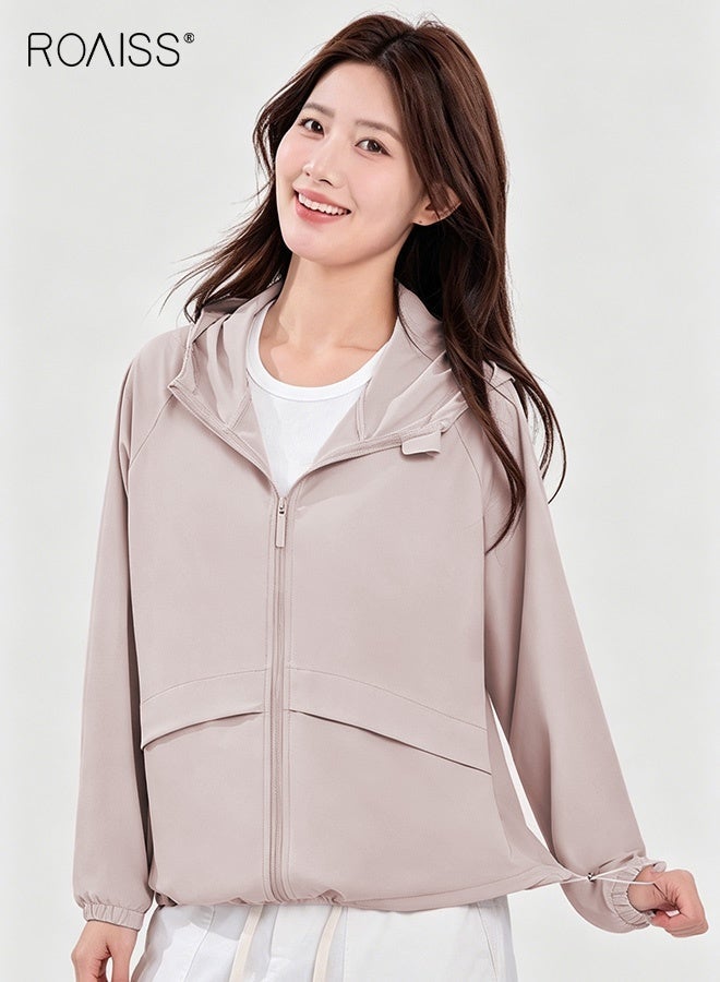 roaiss Women's Upf 50+ UV Sun Protection Clothing Zip up Hoodie Long Sleeve Sun Shirt Fishing Hiking Outdoor Jacket Comfortable, Breathable with Pockets Loose Fit with Elastic Drawstring Pink - Image 1