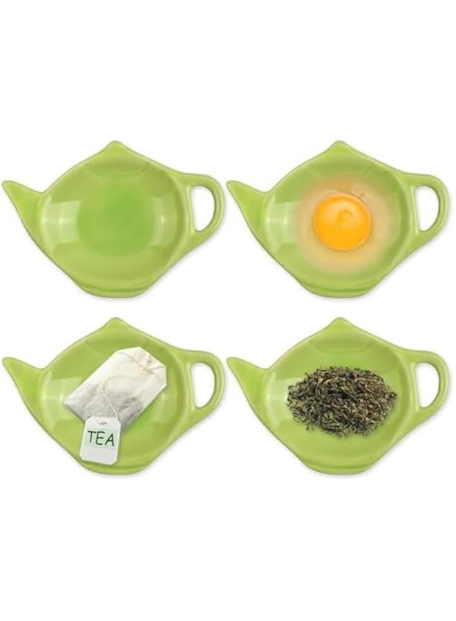 4 Pieces Teapot Shaped Tea Bag Holder Teabag Coaster Seasoning Dish for Sauce Dessert (Green) - Image 1