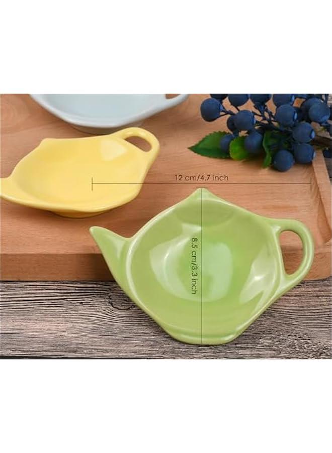 4 Pieces Teapot Shaped Tea Bag Holder Teabag Coaster Seasoning Dish for Sauce Dessert (Green) - Image 2