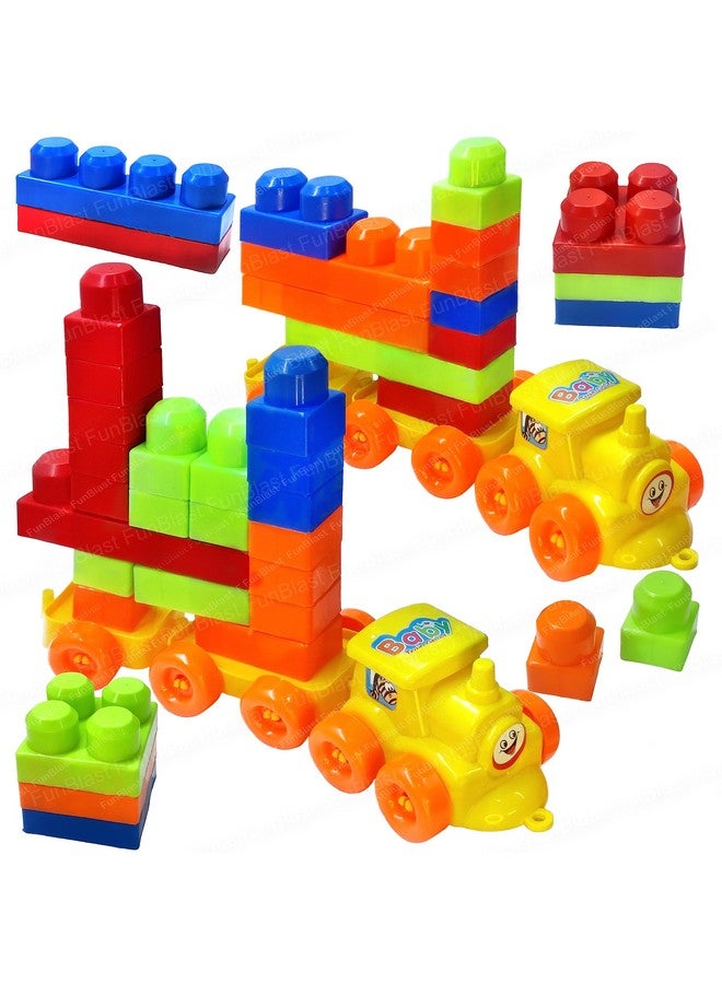 فنبلاست مكعبات بناء فن بلاست للأطفال - ألعاب مكعبات بناء محرك قطار بعجلات للأطفال، مكعبات بناء اصنعها بنفسك للأطفال، ألعاب مكعبات تعليمية وتعليمية للأطفال - أكثر من 40 قطعة (متعددة الألوان) - Image 1