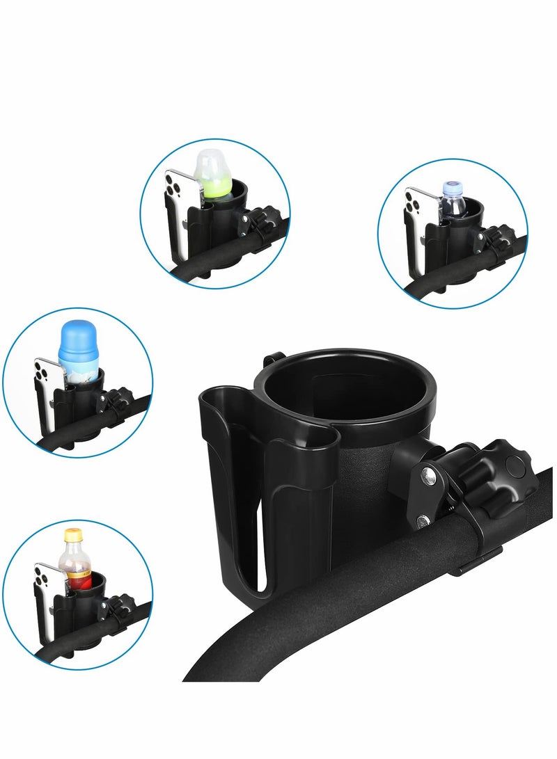 Excefore Stroller Cup Holder with Phone Keys Organizer, 3-in-1 Universal Bike Bottle for Stroller, Bicycle, Wheelchair, Walker, Scooter, Black - Image 4