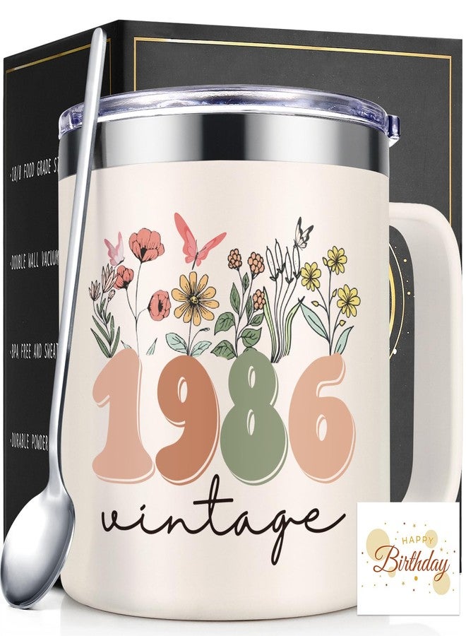 Lifecapido 40th Birthday Gifts Women, Vintage 1986 14oz Insulated Mug with Birthday Card, Birthday Presents for Women, 40th Birthday Gift Ideas, 40 Year Old Birthday Gifts for Women Mom Sister Friend - Image 1