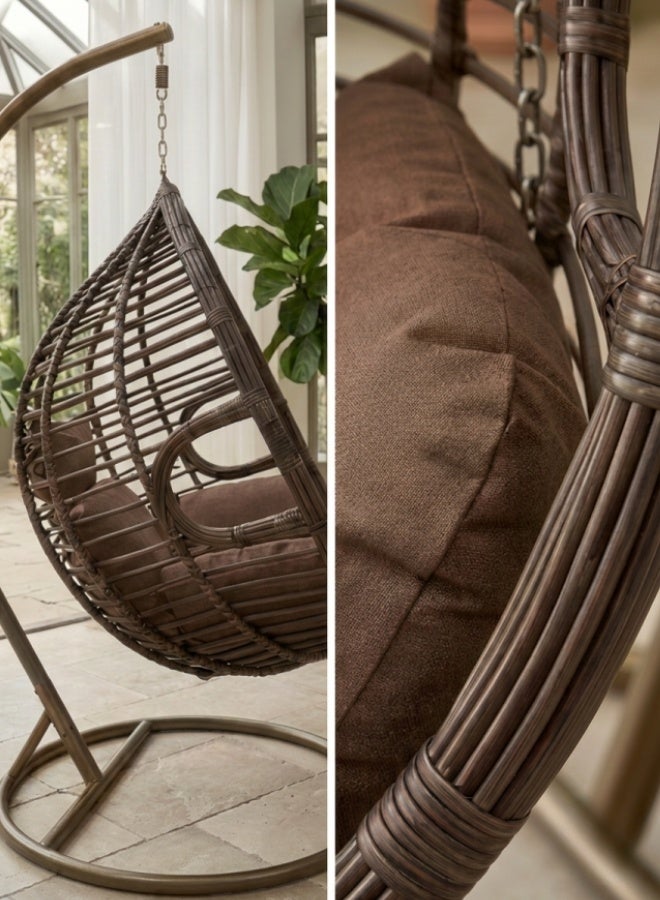 SULSHA Hanging Egg Indoor Outdoor Patio Wicker Rattan Swing Chair with UV Resistant Random Washable Cushions & Iron Frame for Garden, Living Room & Backyard - Brown and White - Image 4