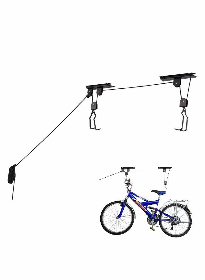 Heavy Duty Bicycle Hoist for Garage Storage, Ceiling Mounted Bike Lift with 30kg Capacity, Durable Steel Pulley Rack for Mountain and Road Bikes - Image 1