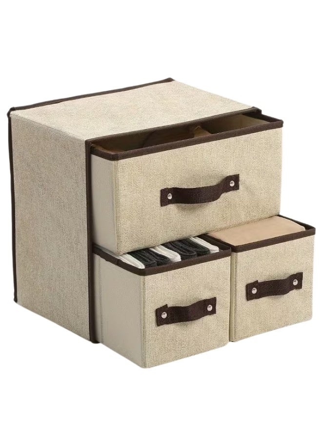 Three-Drawer Fabric Storage Organizer, Foldable Closet Organizer for Underwear, Socks, Accessories, Toys, Office Supplies, Foldable Storage Boxes, Durable and Space-Saving Closet Organizer for Bedrooms, Closets, Shelves, Tabletops, Kids’ Rooms, Offices, Modern Simple Design, Neutral Colors, Perfect Home Organization and Space Management (Beige) - Image 1