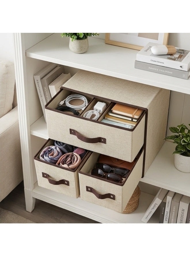 Three-Drawer Fabric Storage Organizer, Foldable Closet Organizer for Underwear, Socks, Accessories, Toys, Office Supplies, Foldable Storage Boxes, Durable and Space-Saving Closet Organizer for Bedrooms, Closets, Shelves, Tabletops, Kids’ Rooms, Offices, Modern Simple Design, Neutral Colors, Perfect Home Organization and Space Management (Beige) - Image 4