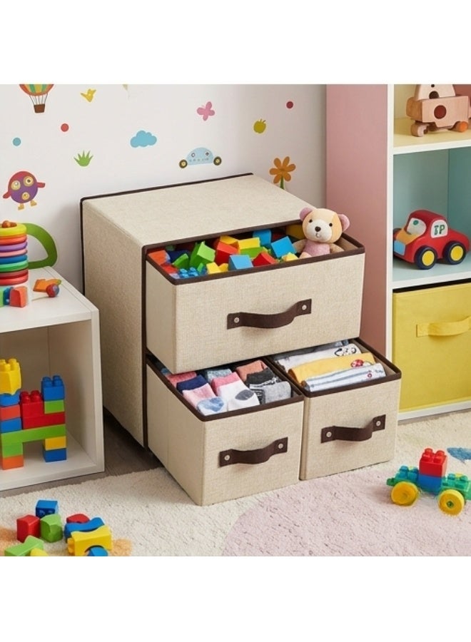 Three-Drawer Fabric Storage Organizer, Foldable Closet Organizer for Underwear, Socks, Accessories, Toys, Office Supplies, Foldable Storage Boxes, Durable and Space-Saving Closet Organizer for Bedrooms, Closets, Shelves, Tabletops, Kids’ Rooms, Offices, Modern Simple Design, Neutral Colors, Perfect Home Organization and Space Management (Beige) - Image 2