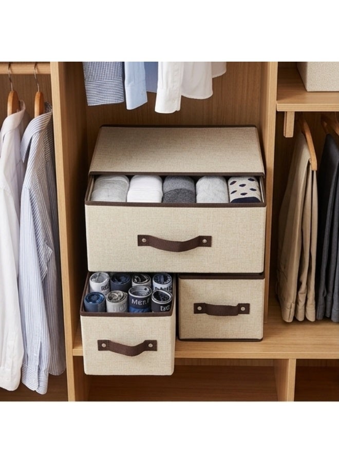 Three-Drawer Fabric Storage Organizer, Foldable Closet Organizer for Underwear, Socks, Accessories, Toys, Office Supplies, Foldable Storage Boxes, Durable and Space-Saving Closet Organizer for Bedrooms, Closets, Shelves, Tabletops, Kids’ Rooms, Offices, Modern Simple Design, Neutral Colors, Perfect Home Organization and Space Management (Beige) - Image 5