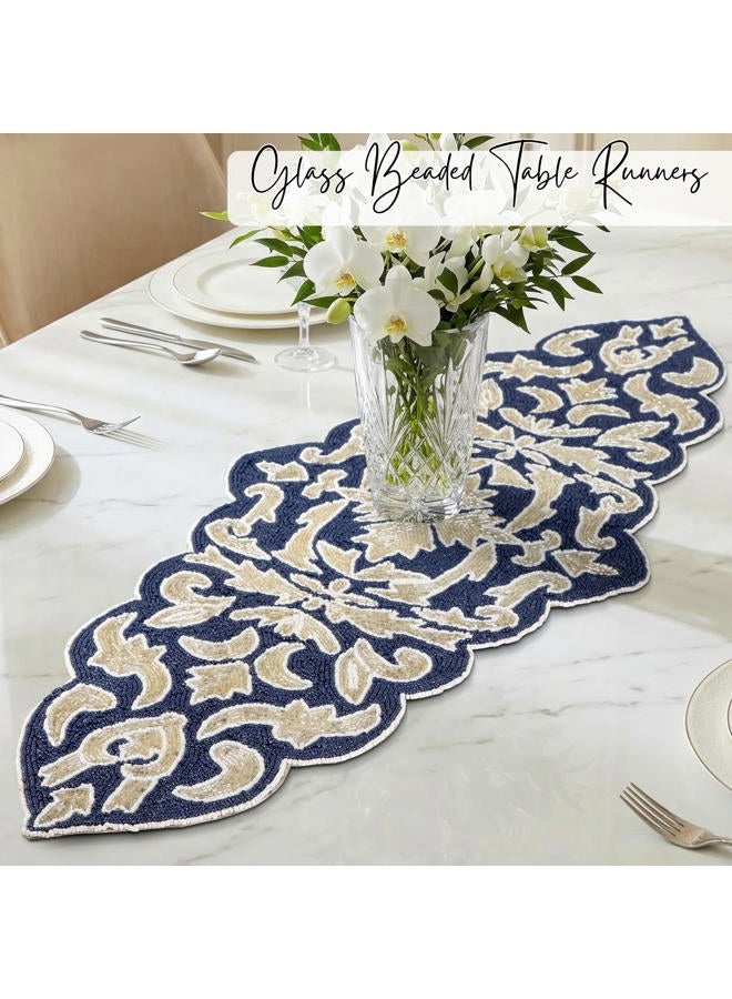 CLEENTABLE Runner for Dining Table, Durable Kitchen Table Runner, Stain Resistant Runner for Table, Kitchen Table, Durable Table 13'' x 36'' Runner - Navy Silver - Image 2