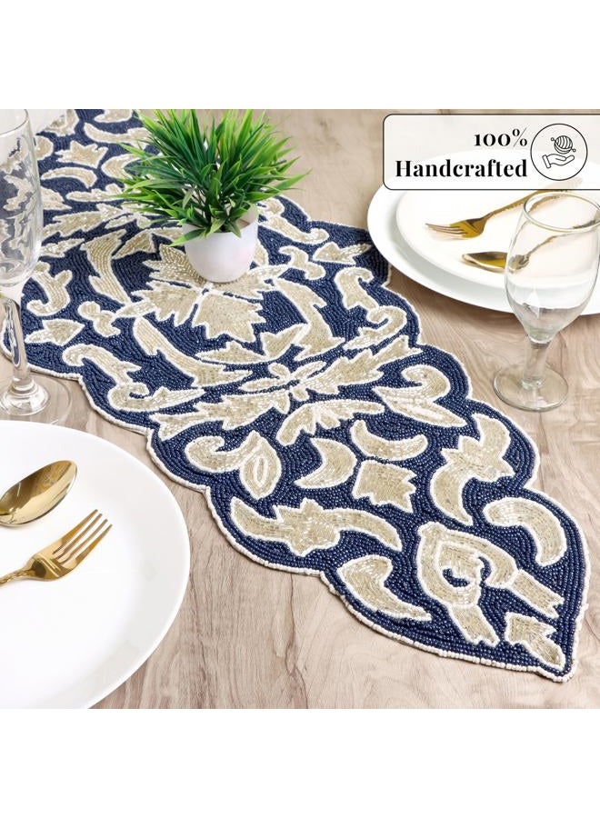 CLEENTABLE Runner for Dining Table, Durable Kitchen Table Runner, Stain Resistant Runner for Table, Kitchen Table, Durable Table 13'' x 36'' Runner - Navy Silver - Image 3