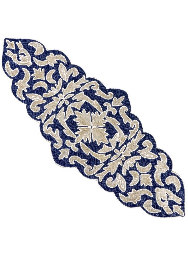 CLEENTABLE Runner for Dining Table, Durable Kitchen Table Runner, Stain Resistant Runner for Table, Kitchen Table, Durable Table 13'' x 36'' Runner - Navy Silver - Image 1