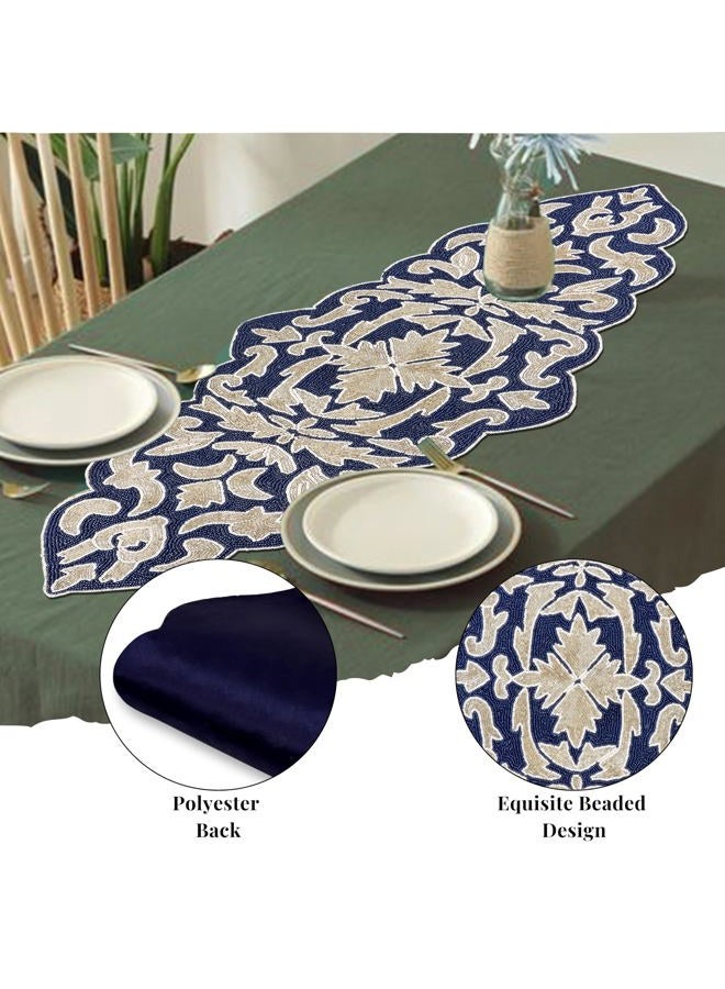 CLEENTABLE Runner for Dining Table, Durable Kitchen Table Runner, Stain Resistant Runner for Table, Kitchen Table, Durable Table 13'' x 36'' Runner - Navy Silver - Image 5