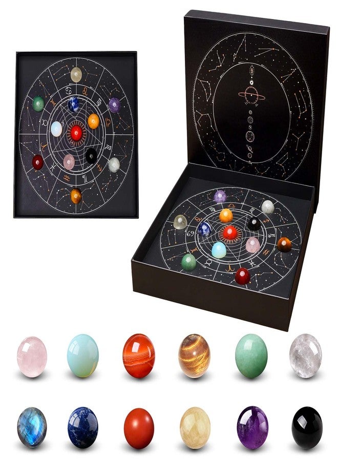 Runyangshi Natural Crystal Constellation Set with Zodiac Chart - 12 Pcs Healing Crystals Ball for Astrology Enthusiasts, Home Decor & Spiritual Gift - Image 1