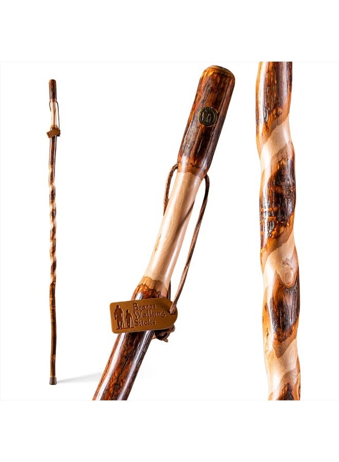 Brazos Rustic Wood Walking Stick, Twisted Hickory, Traditional Style Handle, for Men & Women, Made in the USA, 48" - Image 1