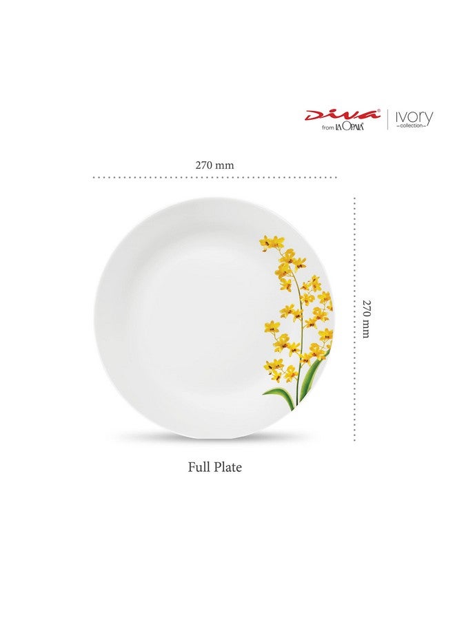La Opala Diva, Ivory Collection, Opal Glass Full Plate Set 11" 6 pcs, Yellow Grace, White - Image 2