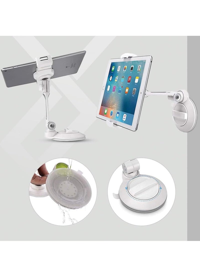 MOCOM - 360° Swivel Aluminum Tablet & Smartphone Holder – Hands-Free Mount for Apple iPhone, Apple iPad, Samsung Phone, Samsung Tab and Android Devices Wall Mount Suction Stand (White) - Image 1