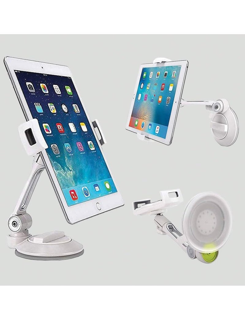 MOCOM - 360° Swivel Aluminum Tablet & Smartphone Holder – Hands-Free Mount for Apple iPhone, Apple iPad, Samsung Phone, Samsung Tab and Android Devices Wall Mount Suction Stand (White) - Image 1