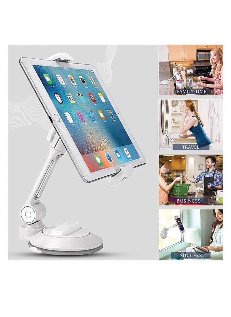 MOCOM - 360° Swivel Aluminum Tablet & Smartphone Holder – Hands-Free Mount for Apple iPhone, Apple iPad, Samsung Phone, Samsung Tab and Android Devices Wall Mount Suction Stand (White) - Image 1