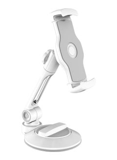 360° Swivel Aluminum Tablet & Smartphone Holder – Hands-Free Mount for Apple iPhone, Apple iPad, Samsung Phone, Samsung Tab and Android Devices Wall Mount Suction Stand (White)