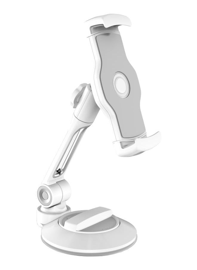 MOCOM - 360° Swivel Aluminum Tablet & Smartphone Holder – Hands-Free Mount for Apple iPhone, Apple iPad, Samsung Phone, Samsung Tab and Android Devices Wall Mount Suction Stand (White) - Image 1