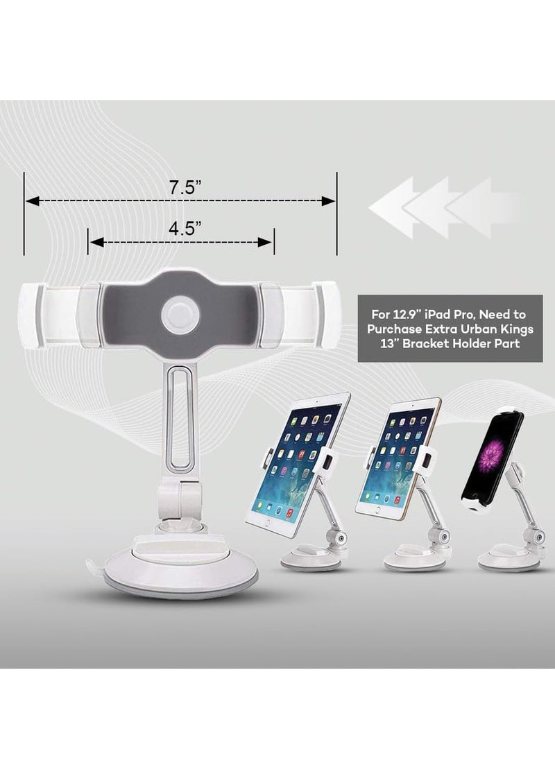 MOCOM - 360° Swivel Aluminum Tablet & Smartphone Holder – Hands-Free Mount for Apple iPhone, Apple iPad, Samsung Phone, Samsung Tab and Android Devices Wall Mount Suction Stand (White) - Image 1