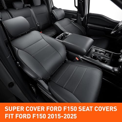 DrCarNow Super Cover® for Ford F150 Seat Covers,2015-2023 2024 2025 Seat Covers for F150 Accessories,1st Row Bucket Seat SuperCrew/CrewCab(XL,XLT) - Black - Image 2