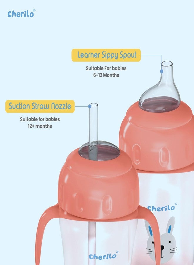 Cherilo زجاجة شرب للأطفال من شيريلو بتصميم الأرنب الصغير، مانعة للانسكاب، مناسبة للأطفال من عمر 6 إلى 12 شهرًا، مزودة بفوهة وماصة من السيليكون ومقبض، غير سامة، خالية من مادة BPA، لون وردي، سعة 210 مل، مناسبة للأطفال من عمر 6 أشهر فما فوق. - Image 2
