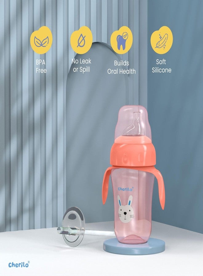 Cherilo زجاجة شرب للأطفال من شيريلو بتصميم الأرنب الصغير، مانعة للانسكاب، مناسبة للأطفال من عمر 6 إلى 12 شهرًا، مزودة بفوهة وماصة من السيليكون ومقبض، غير سامة، خالية من مادة BPA، لون وردي، سعة 210 مل، مناسبة للأطفال من عمر 6 أشهر فما فوق. - Image 3