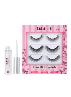 Calailis False Eyelash, Eye Makeup Lash 3D Faux Mink Fake Eyelash Long Natural Eyelashes 3 Pairs With 5G False Eyelash Glue (Cs02)  - Image 1