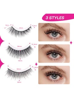 Calailis False Eyelash, Eye Makeup Lash 3D Faux Mink Fake Eyelash Long Natural Eyelashes 3 Pairs With 5G False Eyelash Glue (Cs02)  - Image 2