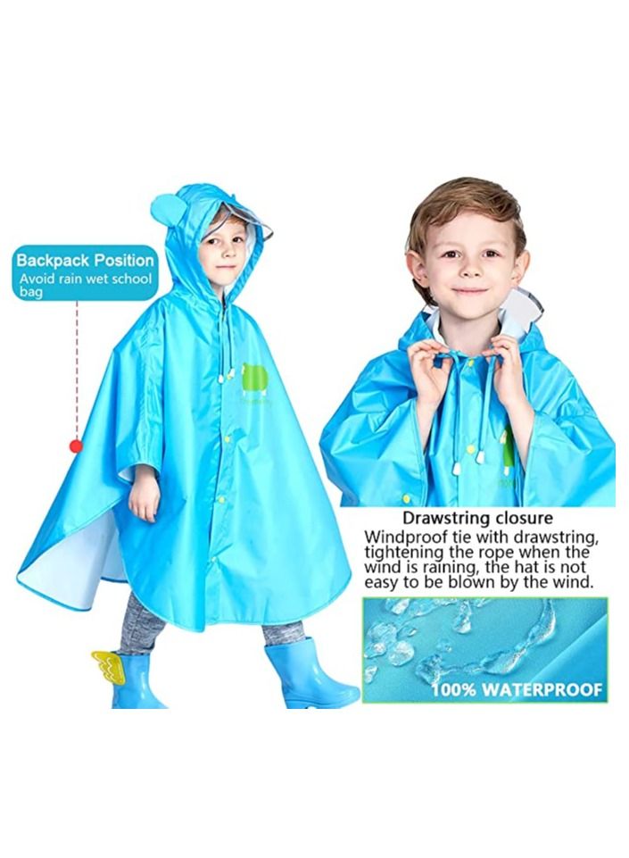 Excefore Kids Rain Poncho, Cartoon Hooded Raincoat Jacket Lightweight Schoolbag Waterproof Hoodie Coat Toddler Baby Boys Girls Cape for Sports Riding Camping Traveling Outdoors - Image 2