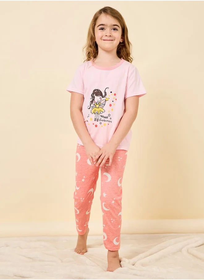 Styli Graphic Printed T-Shirt & Pyjama Set